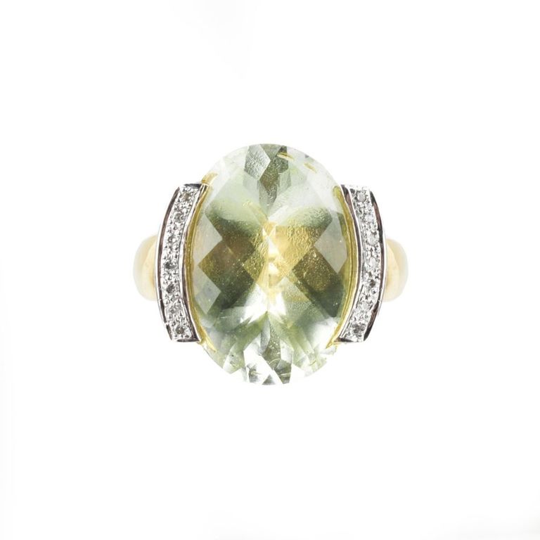14k Yellow Gold Quartz and Diamond Ring