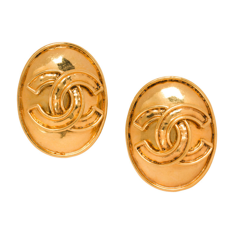 Gold Chanel Oval Clip Earrings