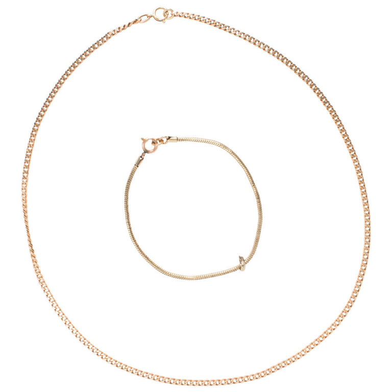 14k Gold Curb Link Chain and Bracelet