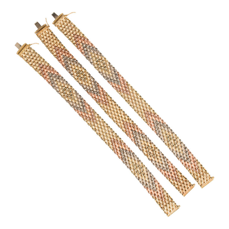 14k Tri-Color Gold Chevron Bracelets