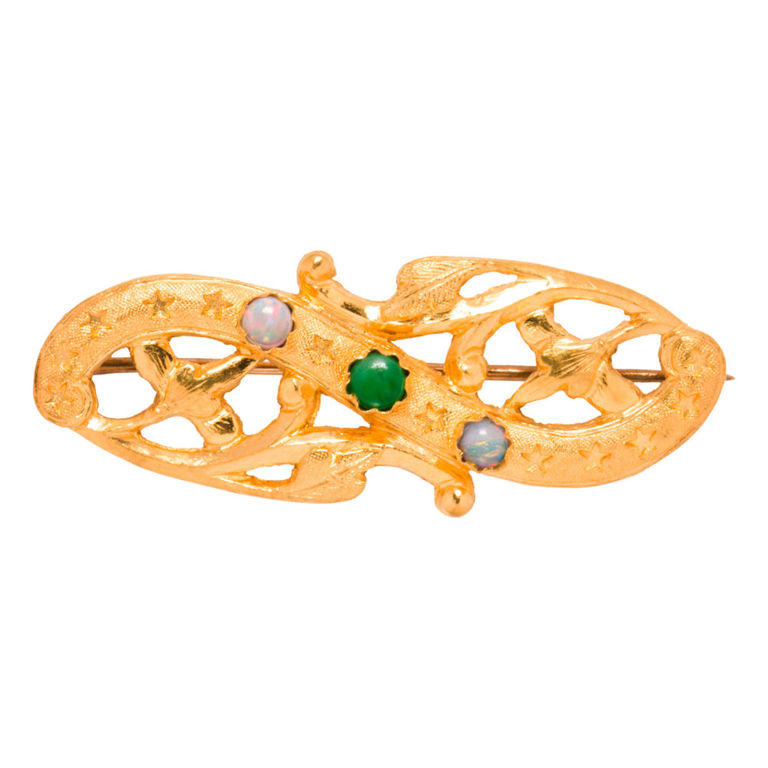 22k Gold Opal and Jade Brooch