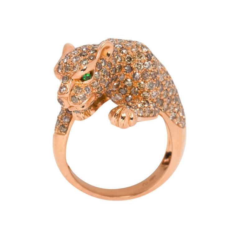 18k Gold Tiger Ring with Colored Diamonds