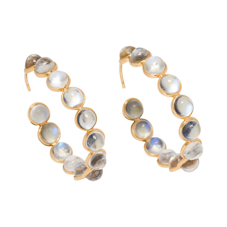 14k Gold Moonstone Hoop Earrings