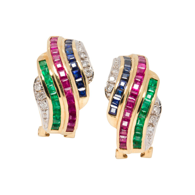 14k Gold Gem-Set Earrings