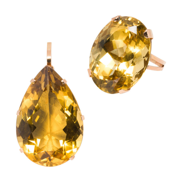 14k Gold Citrine Pendant and Ring