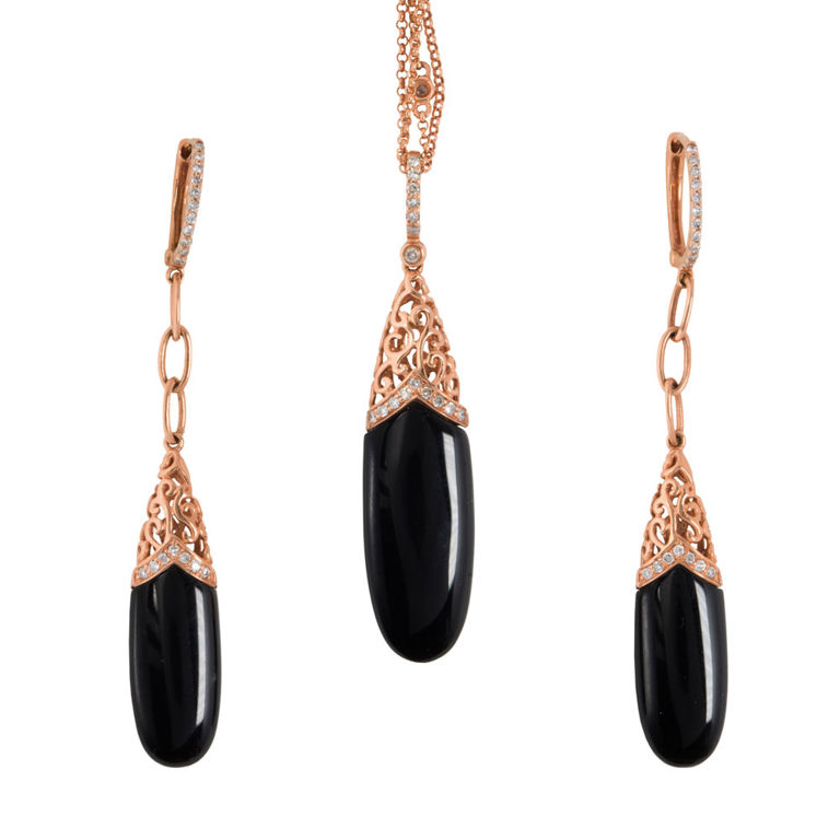 14k Rose Gold Onyx and Diamond Set