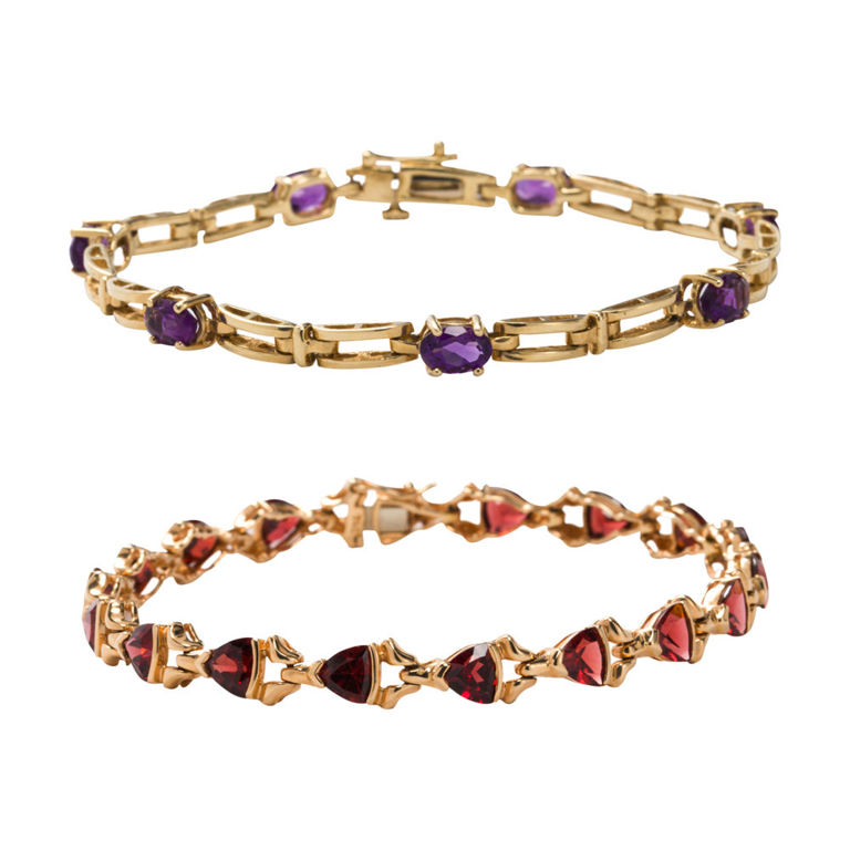 14k Gold Amethyst and Garnet Bracelets