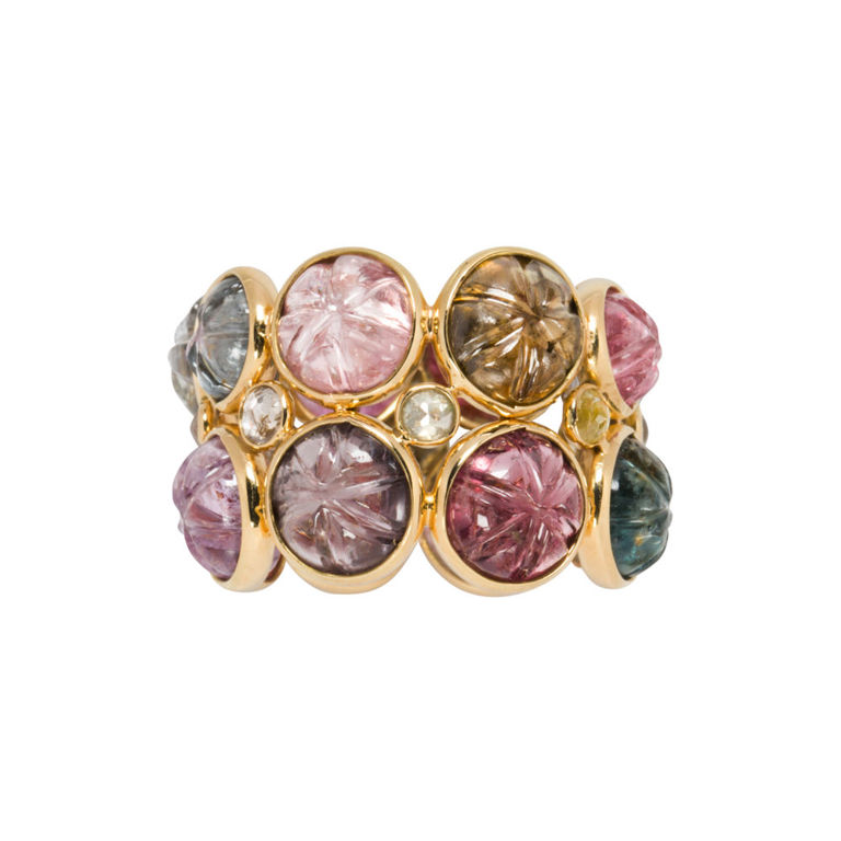 18k Gold Multi-Color Spinel and Diamond Ring