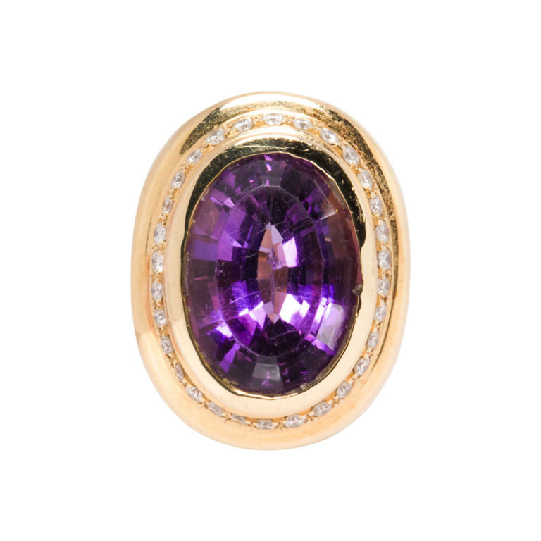 14k Gold Amethyst and Diamond Ring