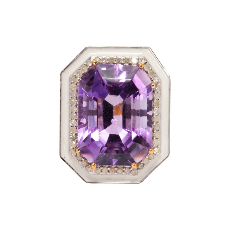 14k Gold Amethyst and Diamond Ring