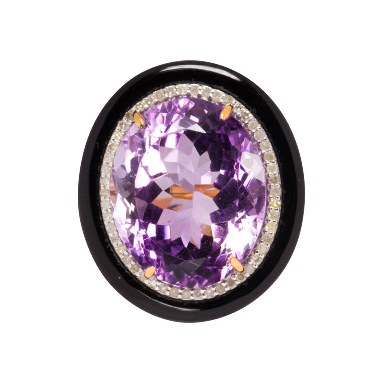 14k Gold Amethyst and Diamond Ring