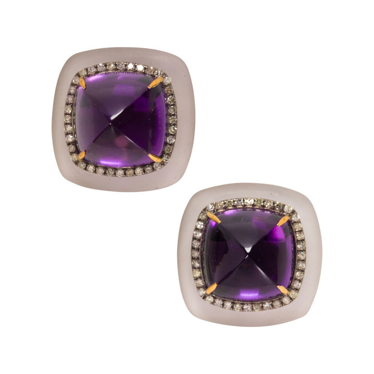 14k Gold Amethyst and Diamond Earrings