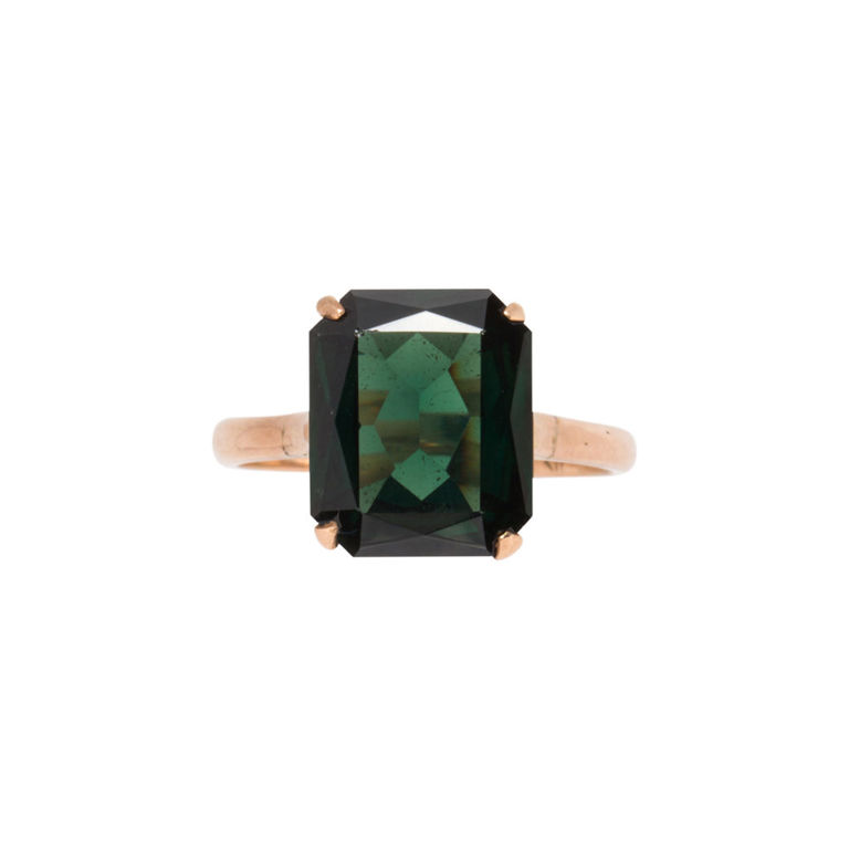 14k Gold Green Stone Ring