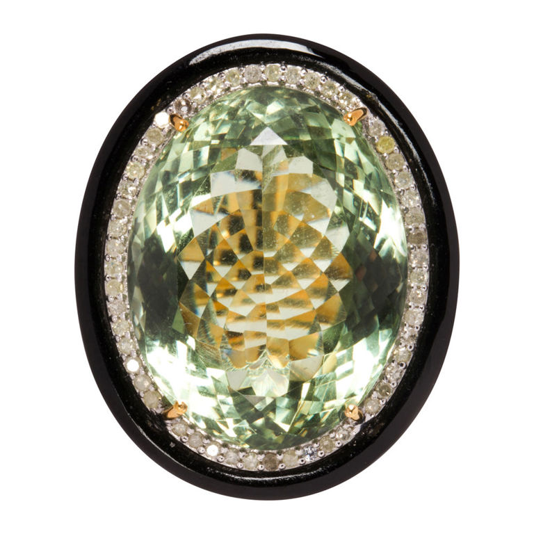 14k Gold Prasiolite and Diamond Ring