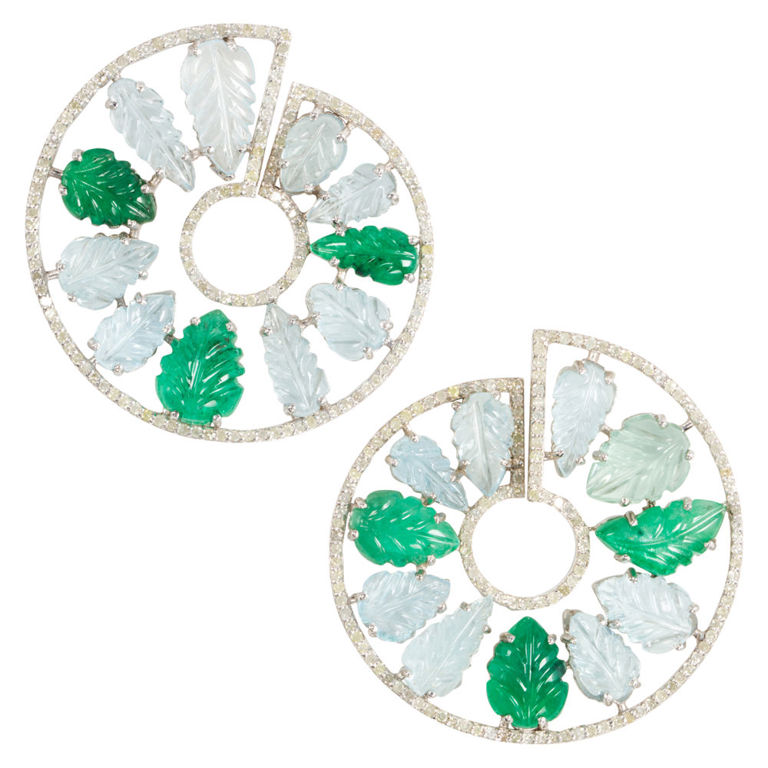 14k Gold Aquamarine and Emerald Earrings