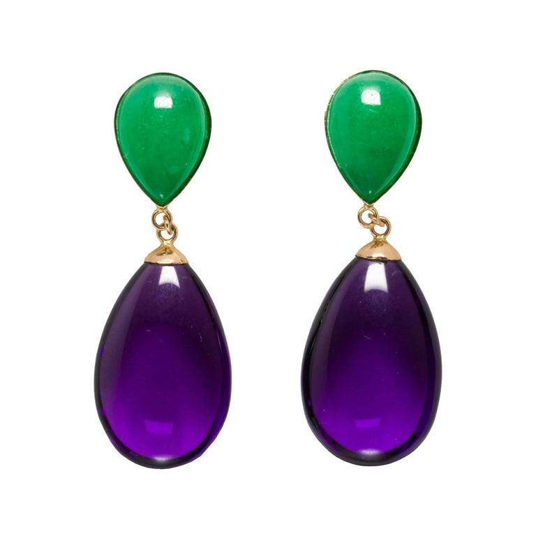 14k Gold Amethyst and Jade Earrings