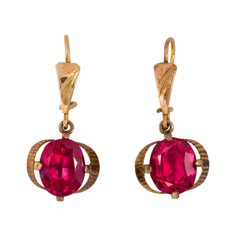 14k Gold Red Stone Earrings
