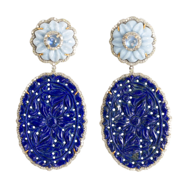 14k Gold Lapis and Diamond Earrings