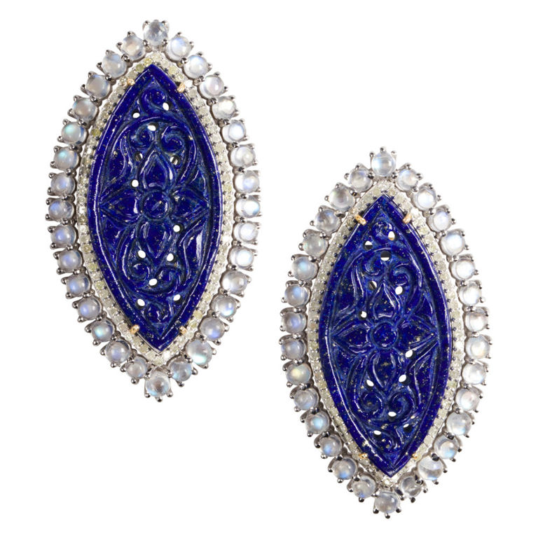 14k Gold Lapis and Moonstone Earrings