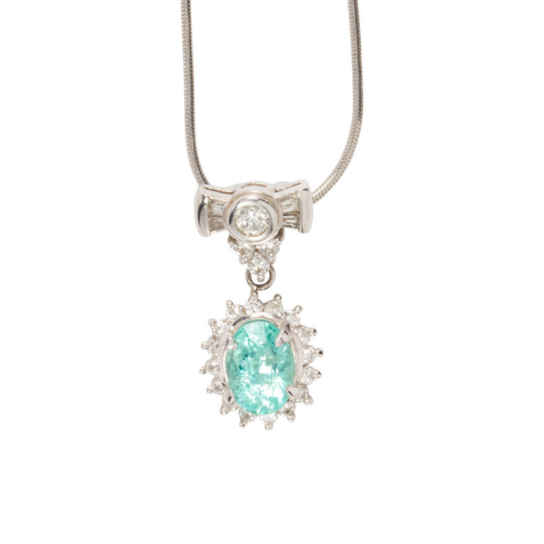 Platinum Cuprian Tourmaline and Diamond Pendant