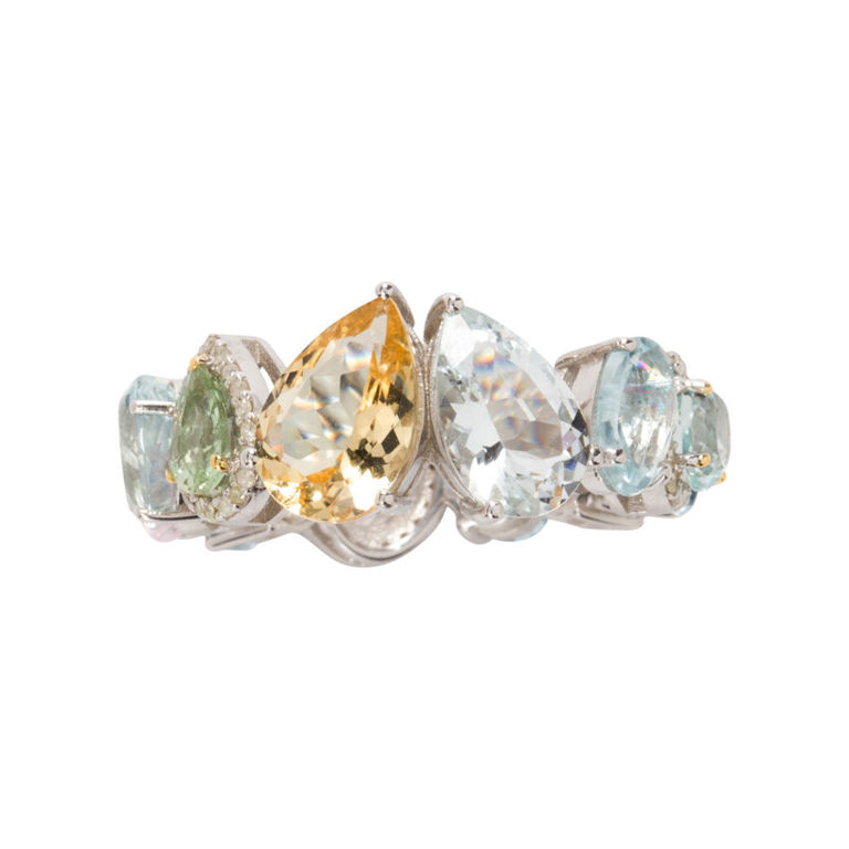 Aquamarine and Diamond Silver Ring