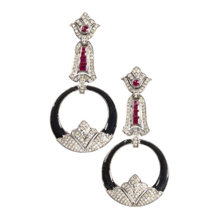 Ruby and Diamond Silver Earrings