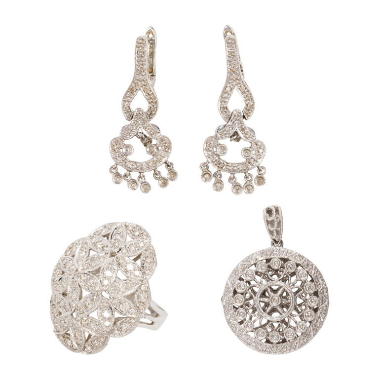 14k White Gold Diamond Jewelry Set