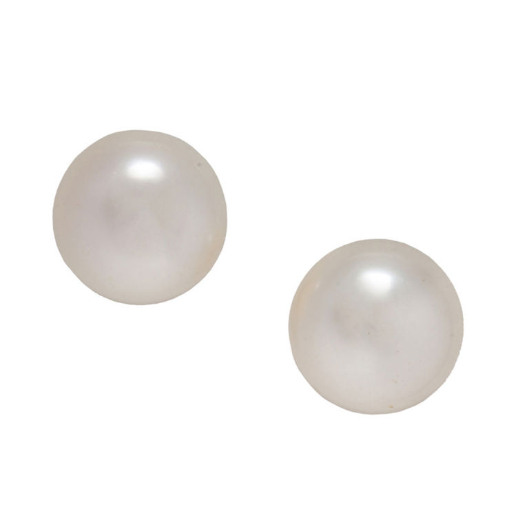 14k Gold Button Pearl Stud Earrings