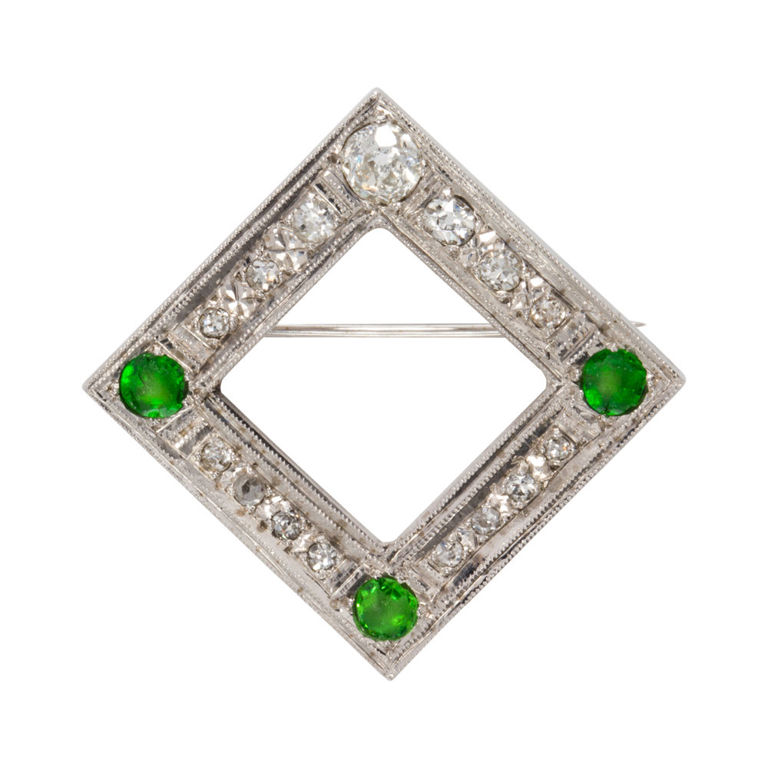 Platinum Diamond and Tsavorite Garnet Brooch