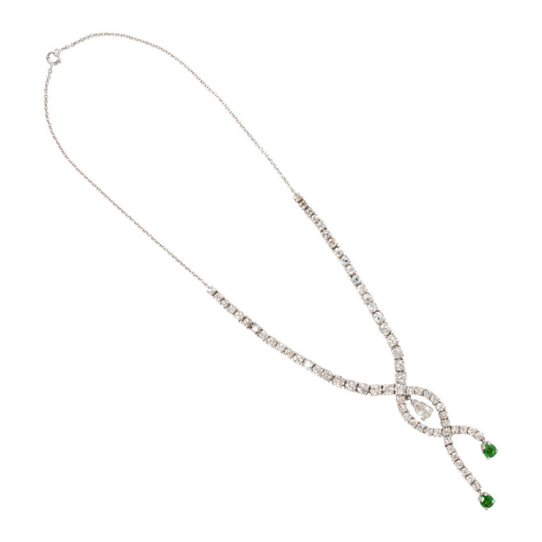 Platinum Diamond and Tsavorite Garnet Necklace