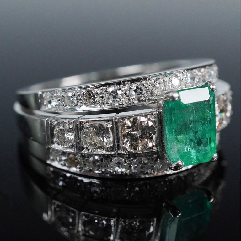 Platinum Emerald and Diamond Ring