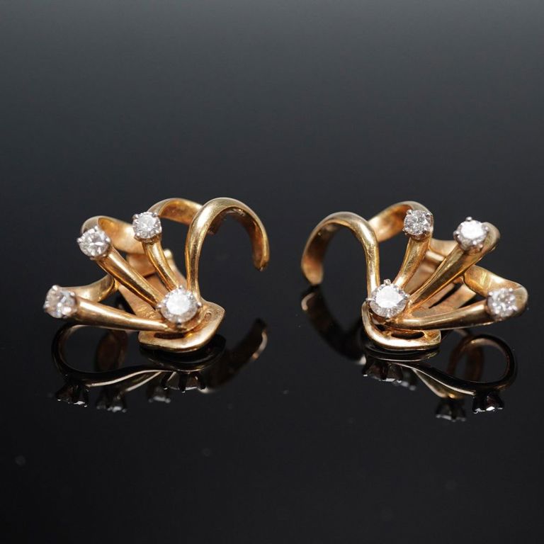14k Yellow Gold Diamond Clip Earrings