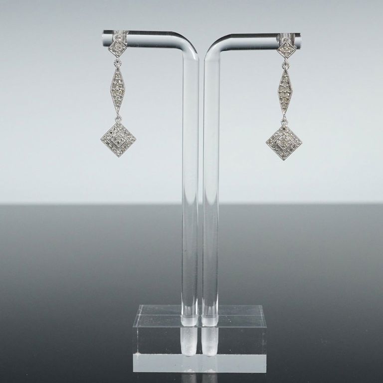 14k White Gold Diamond Dangle Earrings