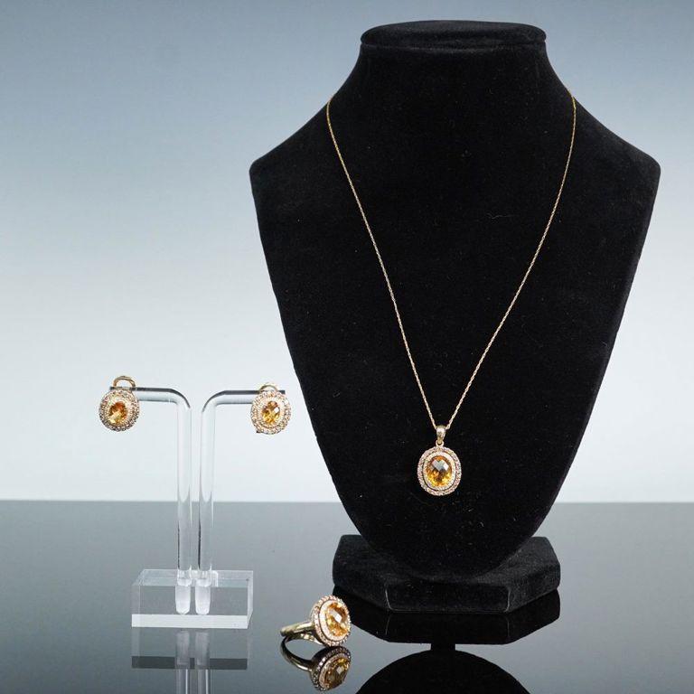 14k Gold Diamond and Citrine Jewelry Set