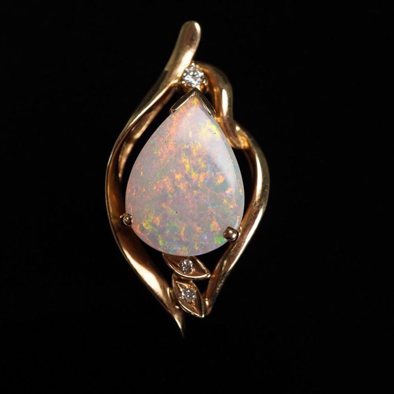 14k Gold Opal and Diamond Pendant