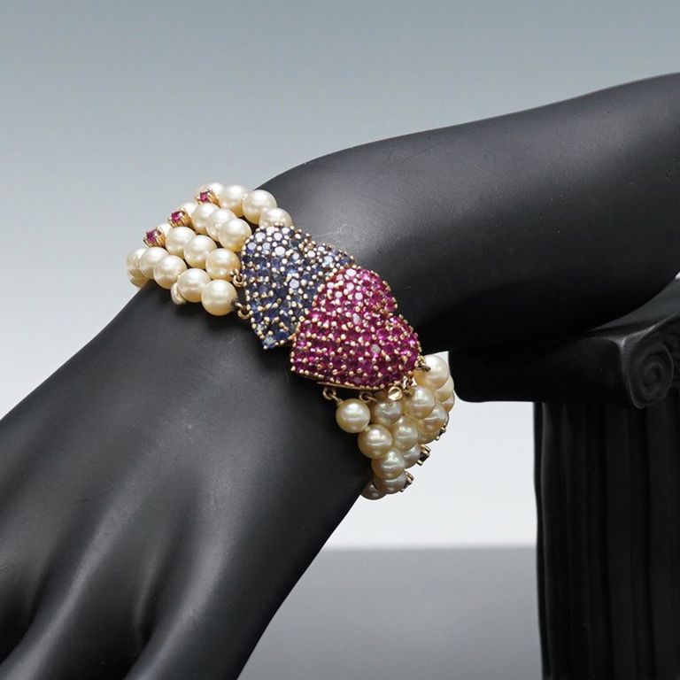 14k Yellow Gold Pearl, Ruby and Amethyst Bracelet