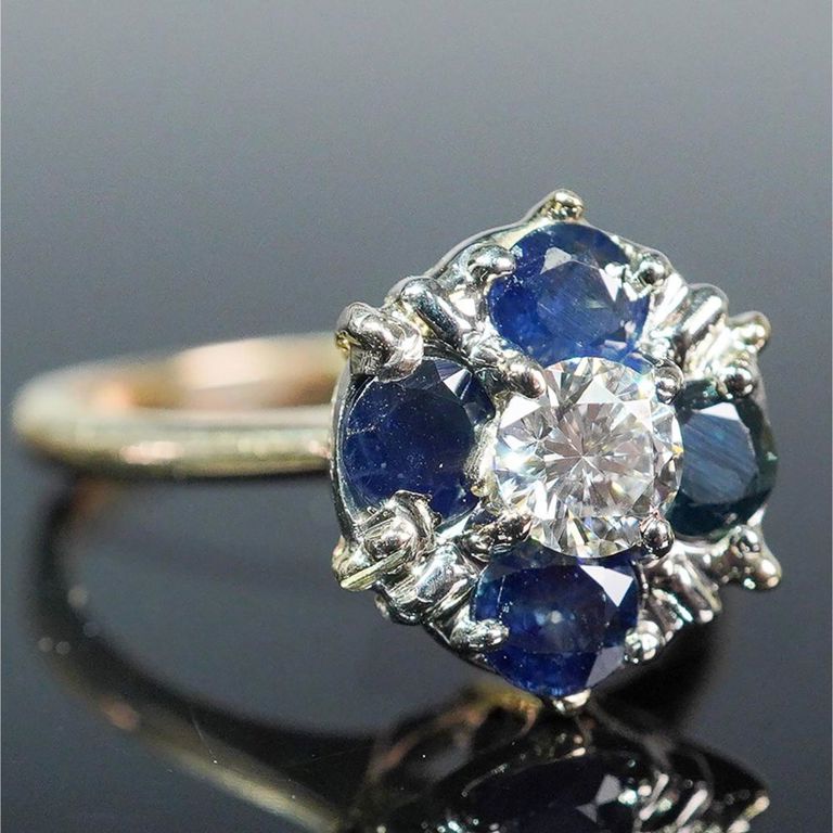 14k Gold Diamond and Sapphire Ring