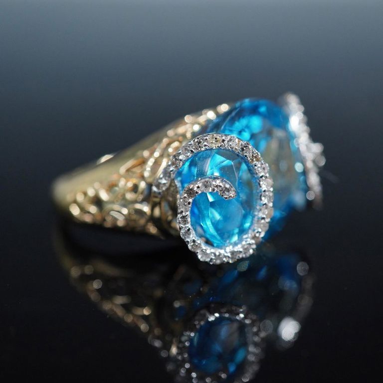 14k Yellow Gold Topaz and Diamond Ring