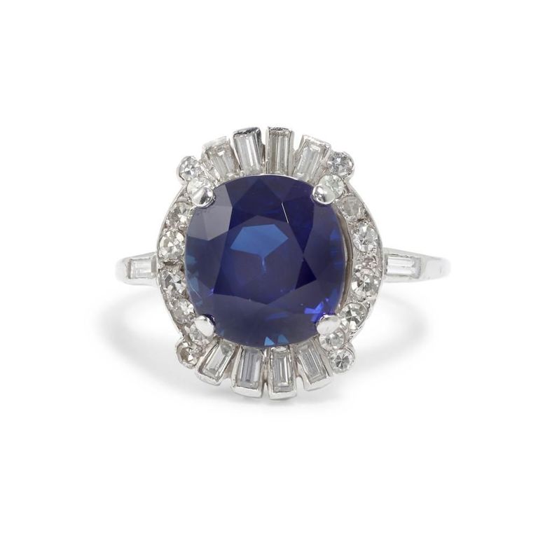 Platinum Sapphire and Diamond Ring