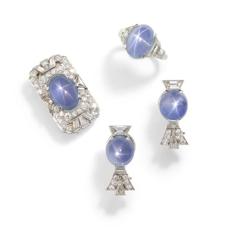 Platinum Star Sapphire and Diamond Set