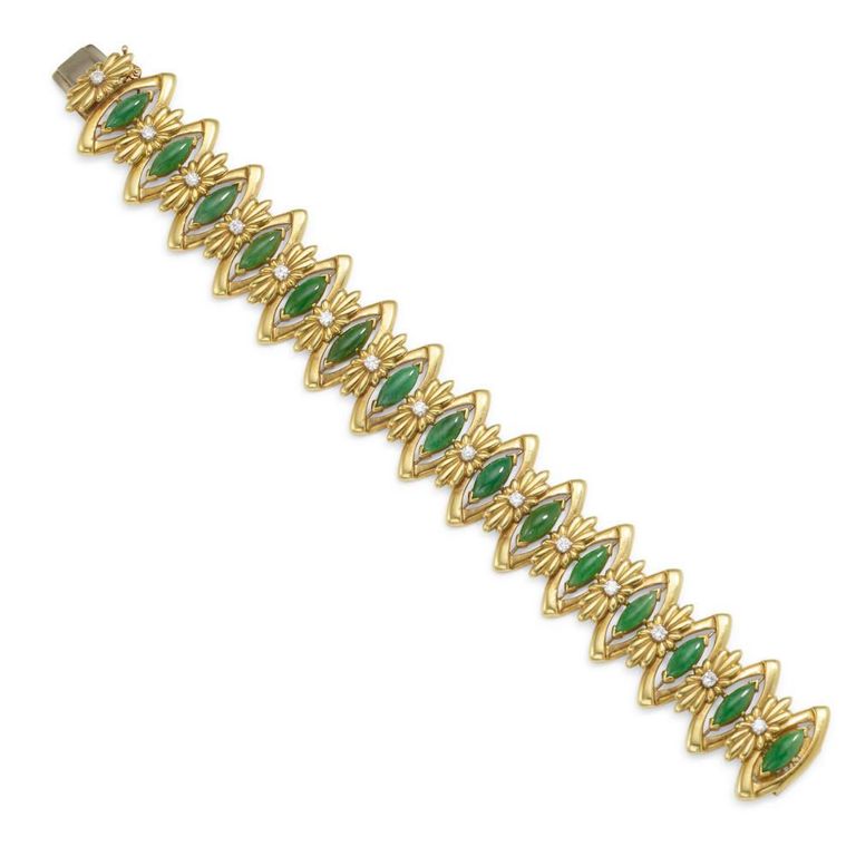 18k Gold Jade and Diamond Bracelet