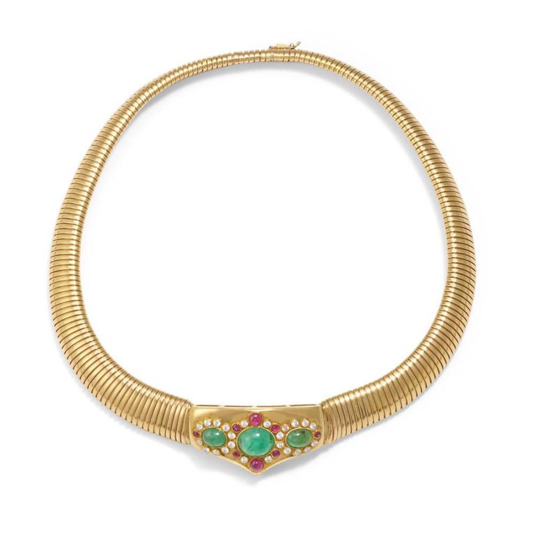 18k Gold Emerald Ruby and Diamond Necklace