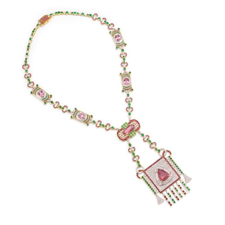 18k Gold Spinel Diamond and Gem-Set Necklace