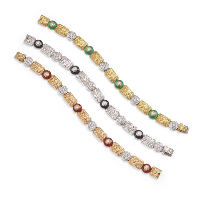 18k Gold Onyx Jasper and Diamond Bracelets