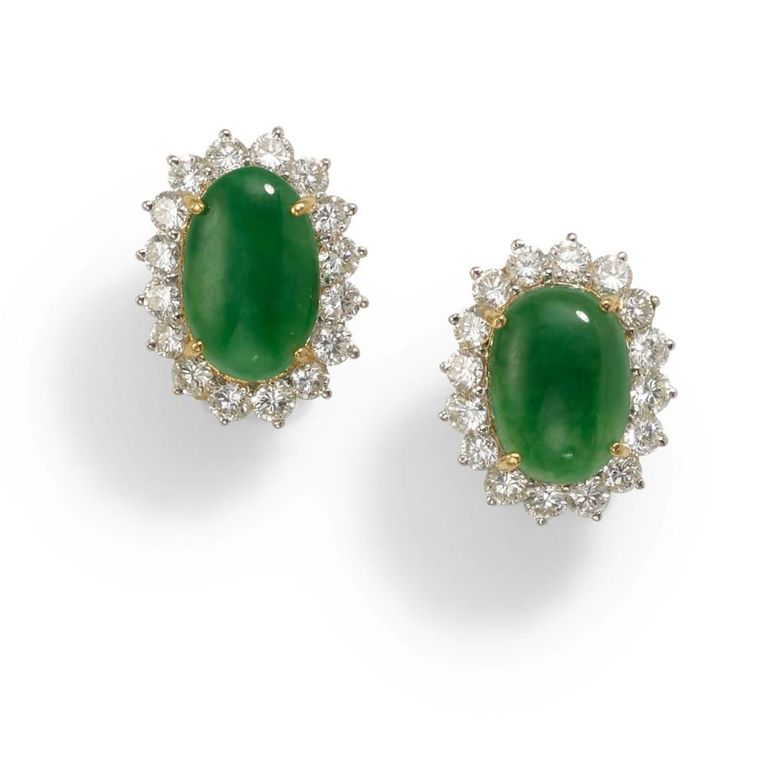 18k Gold Jade and Diamond Earrings