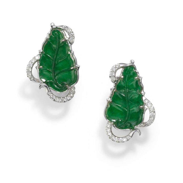 18k White Gold Jade and Diamond Earrings