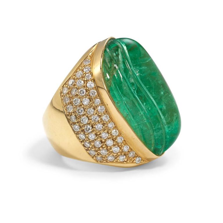 18k Gold Emerald and Diamond Ring