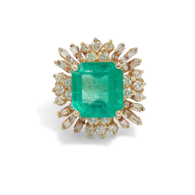 14k Gold Emerald and Diamond Ring