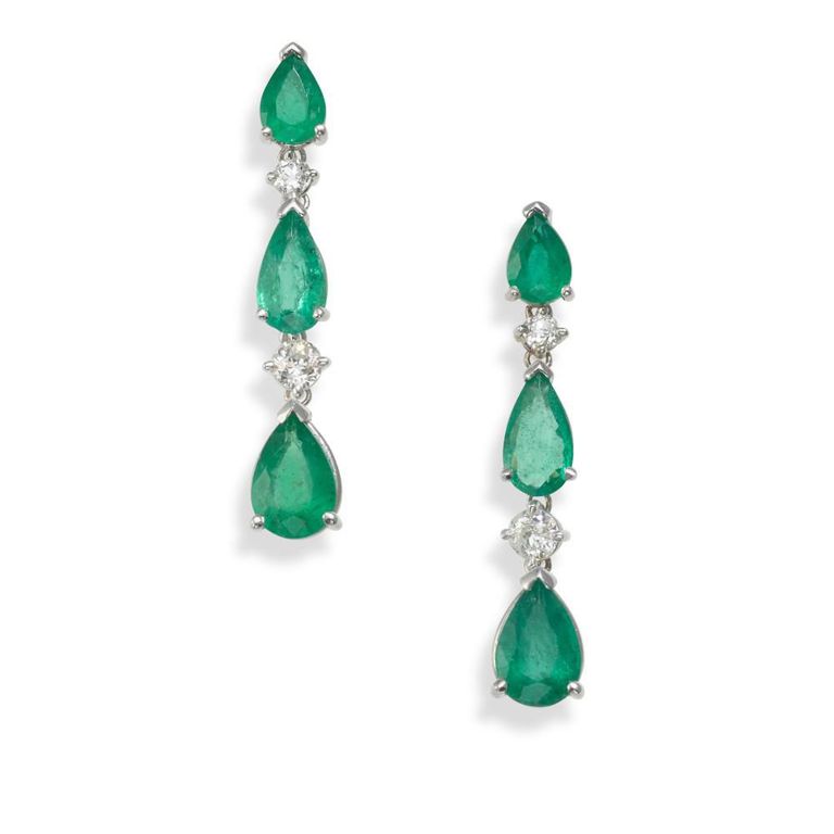 14k White Gold Emerald and Diamond Earrings