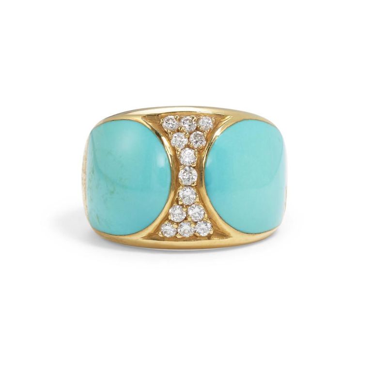 18k Gold Turquoise and Diamond Ring